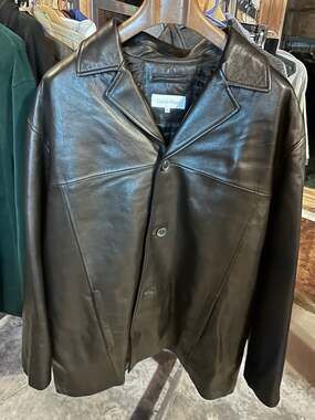 Calvin Klein Men's Black Leather Button Front Car Coat Jacket XXL
